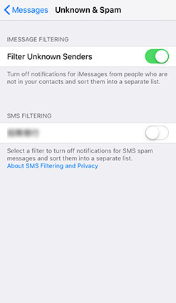 filter unknown senders